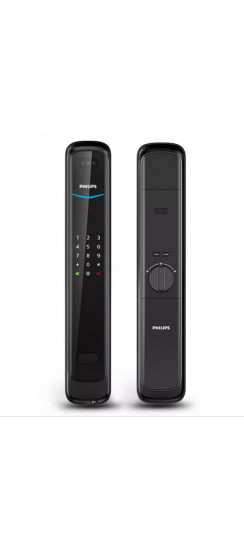 Электронный дверной замок Philips EasyKey DDL702 Face ID | Сплав цинка, Черный, золотой, Внутренняя часть замка (ШхВхТ) ~ 78,3х412,1х67,1 мм, наружняя часть замка (ШхВхТ) ~ 74,6х411,8х54,4 мм