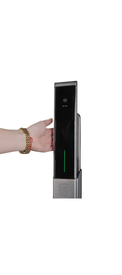 Электронный замок Smart lock DZ015B | Высококачественный алюминиевый сплав и закаленное стекло, Сапфирово-серый/серый Morandi, 420*80*60