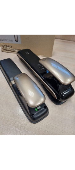 Врезной электронный дверной замок Solity GSP-1000BK GOLD с отпечатком пальца | Алюминий, ABS-пластик, Золотой, черный, 84 × 385 × 82 мм