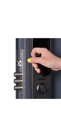 Электронный замок Smart lock DZ011B | Высококачественный алюминиевый сплав и закаленное стекло, Черный, 410*80*55 мм