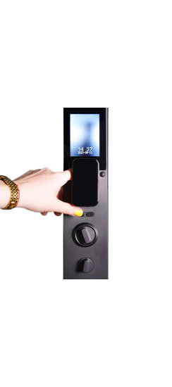 Электронный замок Smart lock DZ011B | Высококачественный алюминиевый сплав и закаленное стекло, Черный, 410*80*55 мм