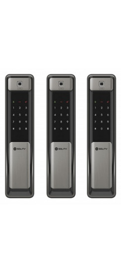 Врезной электронный дверной замок Solity GSP-2000BK Dark Silver с отпечатком пальца | Алюминий, ABS-пластик, Черный, серый, 80 × 399,4 × 56,5 мм