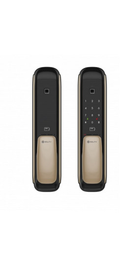 Врезной электронный дверной замок Solity GSP-1000BK GOLD с отпечатком пальца | Алюминий, ABS-пластик, Золотой, черный, 84 × 385 × 82 мм