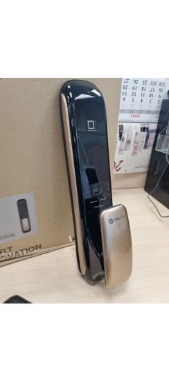 Врезной электронный дверной замок Solity GSP-1000BK GOLD с отпечатком пальца | Алюминий, ABS-пластик, Золотой, черный, 84 × 385 × 82 мм