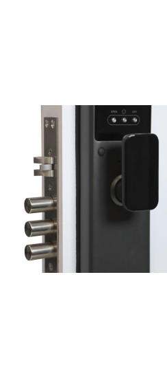 Электронный замок Smart lock DZ21Pro | Высококачественный алюминиевый сплав с закаленным стеклом с олеофобным покрытием, Черный, 418*73*52 мм