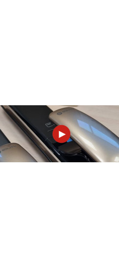 Врезной электронный дверной замок Solity GSP-1000BK GOLD с отпечатком пальца | Алюминий, ABS-пластик, Золотой, черный, 84 × 385 × 82 мм