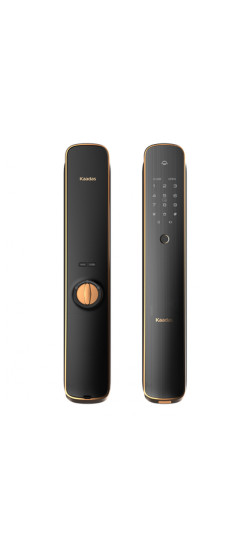 Электронный дверной замок с отпечатком пальца Kaadas K13W gold | Корпус выполнен из стали, остальные компоненты из ударопрочного пластика, Черный, золотой, 344х169х24 мм