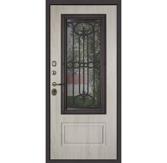 Стальная дверь "Аляска" с окном и лазерной резкой (терморазрыв) | Два слоя покрытия: первый слой - цинкогрунт, второй слой - порошковое покрытие  