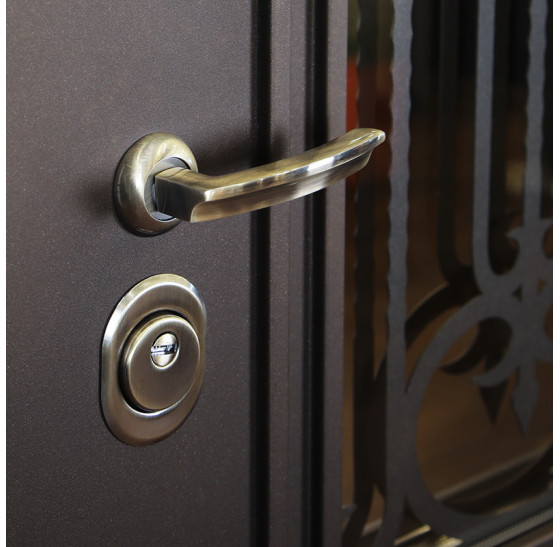 Стальная дверь "Аляска" с окном и лазерной резкой (терморазрыв) | Два слоя покрытия: первый слой - цинкогрунт, второй слой - порошковое покрытие  