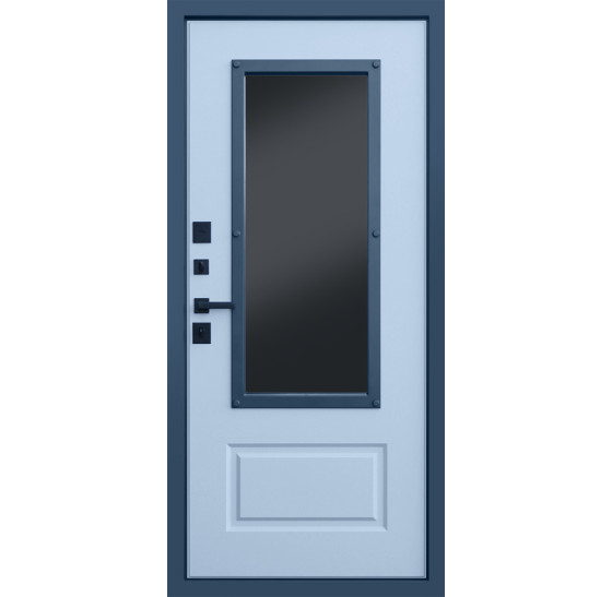 Стальная дверь "Эльбрус" с окном и английской решеткой (терморазрыв 3к) | Два слоя покрытия: первый слой - цинкогрунт, второй слой - порошковое покрытие  