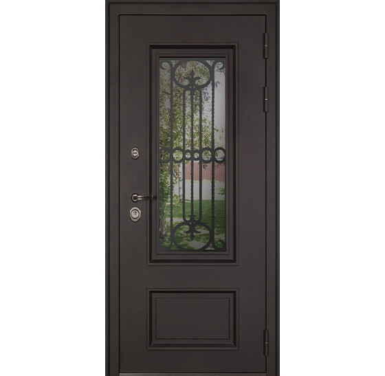 Стальная дверь "Аляска" с окном и лазерной резкой (терморазрыв) | Два слоя покрытия: первый слой - цинкогрунт, второй слой - порошковое покрытие  