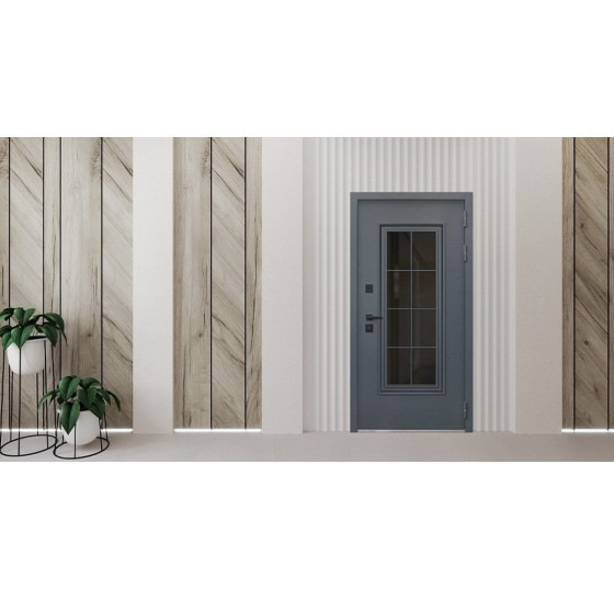 Стальная дверь "Titanium" с окном и английской решеткой (терморазрыв 3к) | Два цвета покраски рамы и полотна: внешняя сторона - 