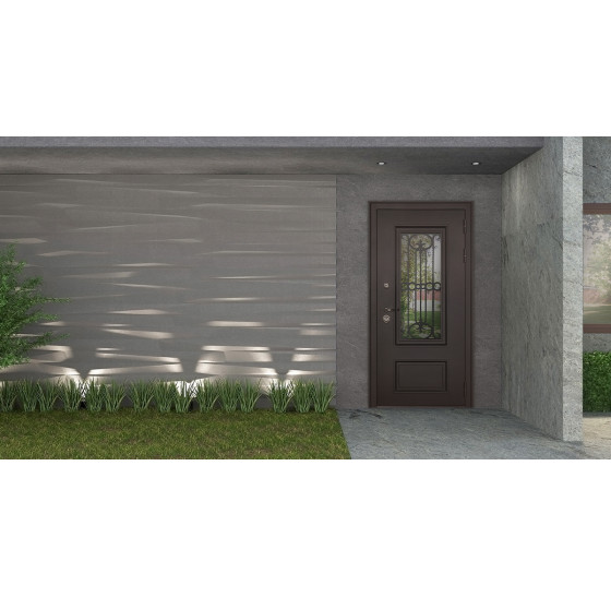 Стальная дверь "Аляска" с окном и лазерной резкой (терморазрыв) | Два слоя покрытия: первый слой - цинкогрунт, второй слой - порошковое покрытие  