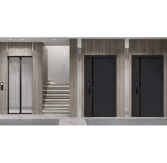 Стальная дверь "Silver" с зеркалом (биометрический замок) | Порошковое покрытие 