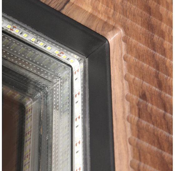 Стальная дверь "Century" с окном (терморазрыв). Заказная модель. | Два слоя покрытия металла: цинкогрунт, порошковое покрытие «муар черный». Два слоя влагостойкого покрытия МДФ панелей: масло Мербау, лак ПУ., 2050 х 880; 2050 х 960.