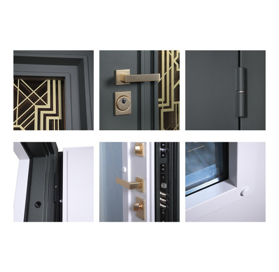 Стальная дверь "Изумруд" с окном и лазерной резкой (терморазрыв 3к) | Два цвета покраски рамы и полотна (внешняя сторона - 