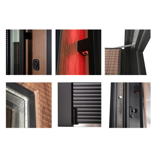 Стальная дверь "Century" с окном (терморазрыв). Заказная модель. | Два слоя покрытия металла: цинкогрунт, порошковое покрытие «муар черный». Два слоя влагостойкого покрытия МДФ панелей: масло Мербау, лак ПУ., 2050 х 880; 2050 х 960.