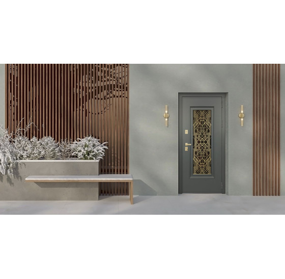 Стальная дверь "Изумруд" с окном и лазерной резкой (терморазрыв 3к) | Два цвета покраски рамы и полотна (внешняя сторона - 