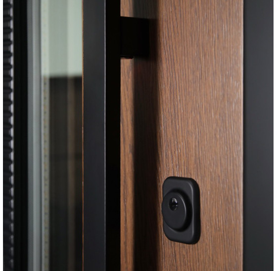 Стальная дверь "Century" с окном (терморазрыв). Заказная модель. | Два слоя покрытия металла: цинкогрунт, порошковое покрытие «муар черный». Два слоя влагостойкого покрытия МДФ панелей: масло Мербау, лак ПУ., 2050 х 880; 2050 х 960.