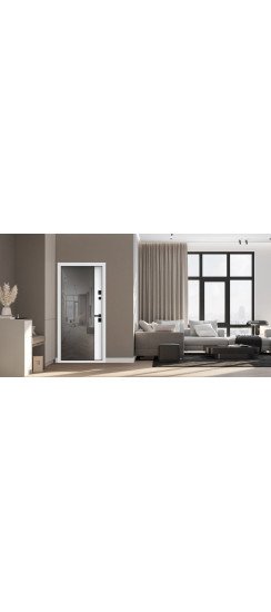 Стальная дверь "Санторини" с зеркалом (адаптивная замковая часть). Заказная модель. | Порошковое покрытие 