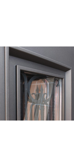 "Grand Lux light 2" с окном и лазерной резкой (терморазрыв 3к). | Два слоя покрытия: первый слой - цинкогрунт, второй слой - порошковое покрытие "муар коричневый"., 2050 х 880; 2050 х 960.