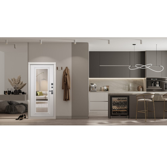 Стальная дверь "Арктика" с зеркалом (терморазрыв 3к). Заказная модель. | Порошковое покрытие 