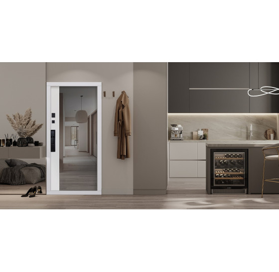 Стальная дверь "Silver" с зеркалом (биометрический замок) | Порошковое покрытие 