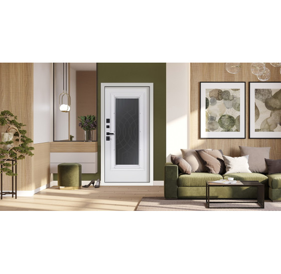 Стальная дверь Таганай с окном и английской решеткой (терморазрыв 3к) | Два цвета покраски рамы и полотна (внешняя сторона - 