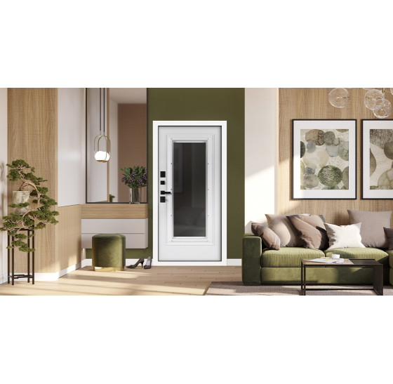 Стальная дверь "Поларис" с окном и лазерной резкой (терморазрыв 3к). | Два цвета покраски рамы и полотна (внешняя сторона - 