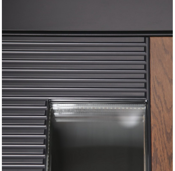 Стальная дверь "Century" с окном (терморазрыв). Заказная модель. | Два слоя покрытия металла: цинкогрунт, порошковое покрытие «муар черный». Два слоя влагостойкого покрытия МДФ панелей: масло Мербау, лак ПУ., 2050 х 880; 2050 х 960.