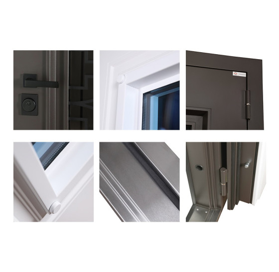 Стальная дверь "Поларис" с окном и лазерной резкой (терморазрыв 3к). | Два цвета покраски рамы и полотна (внешняя сторона - 