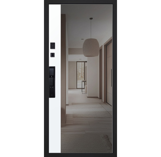 Стальная дверь "Silver" с зеркалом (биометрический замок) | Порошковое покрытие 