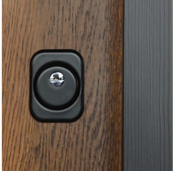 Стальная дверь "Tibr" (терморазрыв). Заказная модель. 2100х1700 | Два слоя покрытия металла: цинкогрунт, порошковое покрытие «муар черный». Два слоя влагостойкого покрытия МДФ панелей: масло Мербау, лак ПУ., 2100 х 1700 Основная створка 900 мм. 