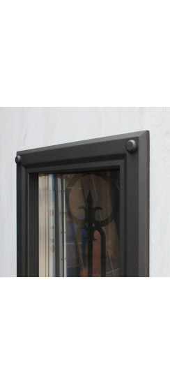 "Grand Lux light 2" с окном и лазерной резкой (терморазрыв 3к). | Два слоя покрытия: первый слой - цинкогрунт, второй слой - порошковое покрытие "муар коричневый"., 2050 х 880; 2050 х 960.