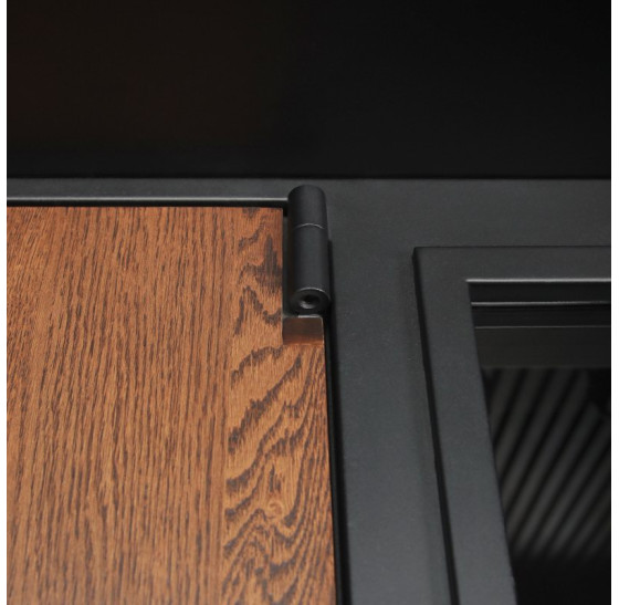 Стальная дверь "Tibr" (терморазрыв). Заказная модель. 2100х1700 | Два слоя покрытия металла: цинкогрунт, порошковое покрытие «муар черный». Два слоя влагостойкого покрытия МДФ панелей: масло Мербау, лак ПУ., 2100 х 1700 Основная створка 900 мм. 