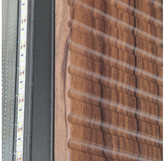 Стальная дверь "Century" с окном (терморазрыв). Заказная модель. | Два слоя покрытия металла: цинкогрунт, порошковое покрытие «муар черный». Два слоя влагостойкого покрытия МДФ панелей: масло Мербау, лак ПУ., 2050 х 880; 2050 х 960.