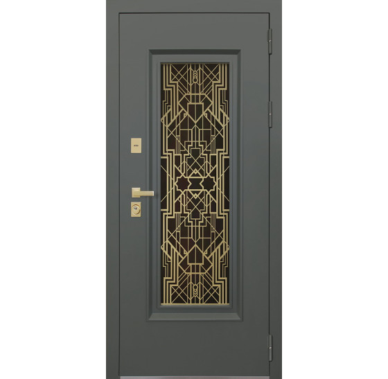 Стальная дверь "Изумруд" с окном и лазерной резкой (терморазрыв 3к) | Два цвета покраски рамы и полотна (внешняя сторона - 