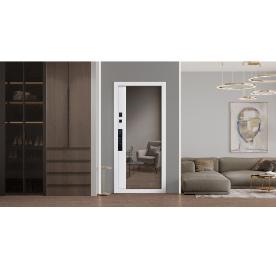 Стальная дверь "Loft" с зеркалом (биометрический замок) | Порошковое покрытие 