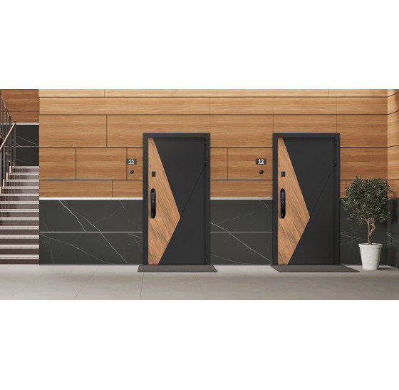 Стальная дверь "Loft" с зеркалом (биометрический замок) | Порошковое покрытие 