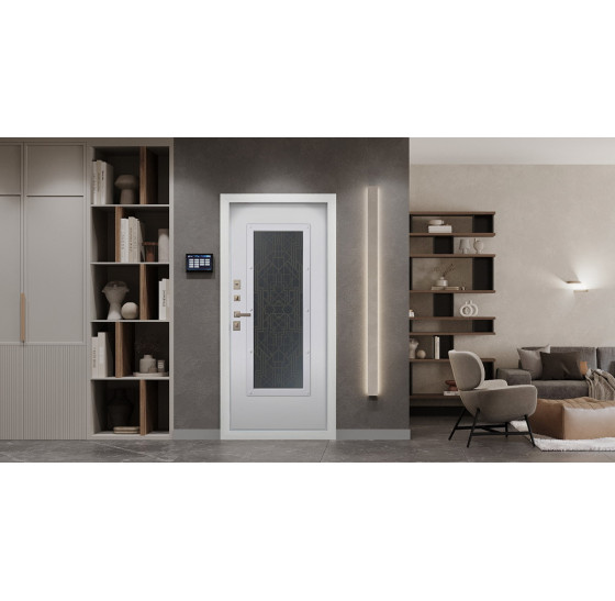 Стальная дверь "Изумруд" с окном и лазерной резкой (терморазрыв 3к) | Два цвета покраски рамы и полотна (внешняя сторона - 