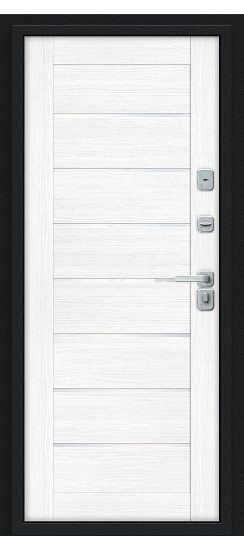 Входная дверь Thermo Техно Декор-2, цвет: Букле черное/Snow Melinga, из серии: Bravo Thermo, размер: 205*86, открывание: Левое