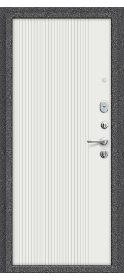 Входная дверь Тайга-9 Вертикаль, цвет: Антик Серебряный/Белый, из серии: Optim, размер: 205*86, открывание: Левое