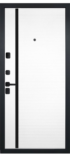 Дверь Гранит Пиано Эко | Внешняя МДФ-панель и наличники: цвет «Ель поперечная», черное стекло, 10мм.