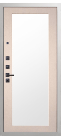 Дверь Гранит Роял белая с черной фурнитурой | Внешняя МДФ-панель и наличники: цвет «Белый», 10мм.