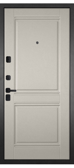 Дверь Гранит Пиано Эко | Внешняя МДФ-панель и наличники: цвет «Ель поперечная», черное стекло, 10мм.