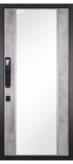 Дверь Гранит Пиано Смарт | Внешняя МДФ-панель и наличники: цвет «Графит», черное стекло, 10мм