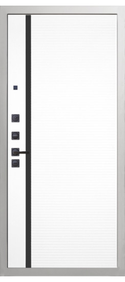 Дверь Гранит Роял белая с черной фурнитурой | Внешняя МДФ-панель и наличники: цвет «Белый», 10мм.