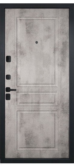 Дверь Гранит Пиано Эко | Внешняя МДФ-панель и наличники: цвет «Ель поперечная», черное стекло, 10мм.