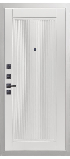 Дверь Гранит Роял белая с черной фурнитурой | Внешняя МДФ-панель и наличники: цвет «Белый», 10мм.