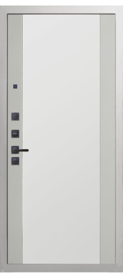 Дверь Гранит Роял белая с черной фурнитурой | Внешняя МДФ-панель и наличники: цвет «Белый», 10мм.